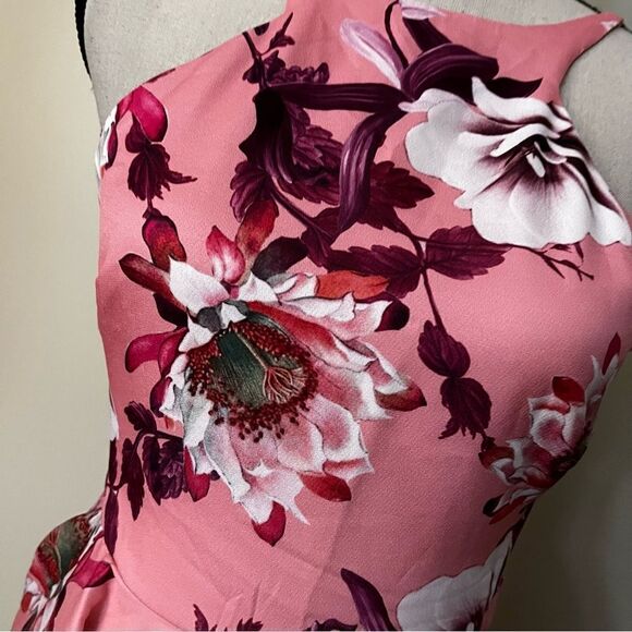 OPEN BACK FIT & FLARE FLORAL PRINT DRESS PINK - Picture 5 of 16